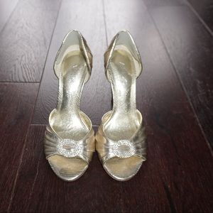 Aldo gold open toe heels